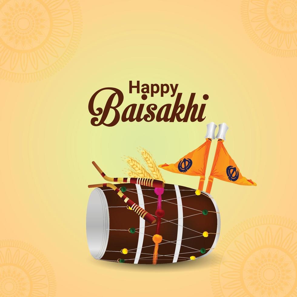 Creative design with creative illustration with dhol of happy vaisakhi vector