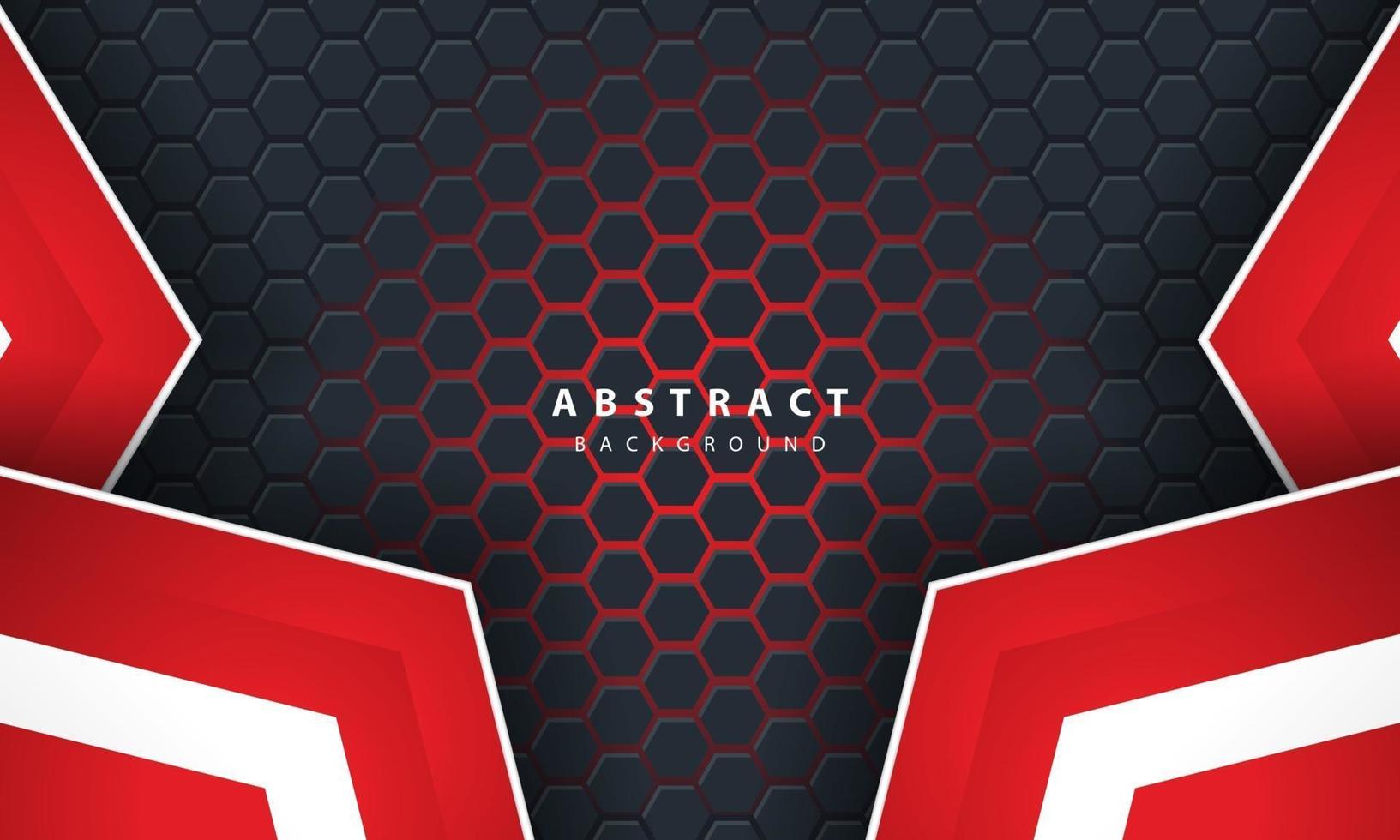 3D abstract red light hexagonal background with red and white frame shapes. vector