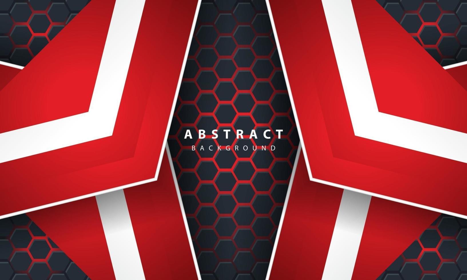 3D abstract red light hexagonal background with red and white frame shapes. vector