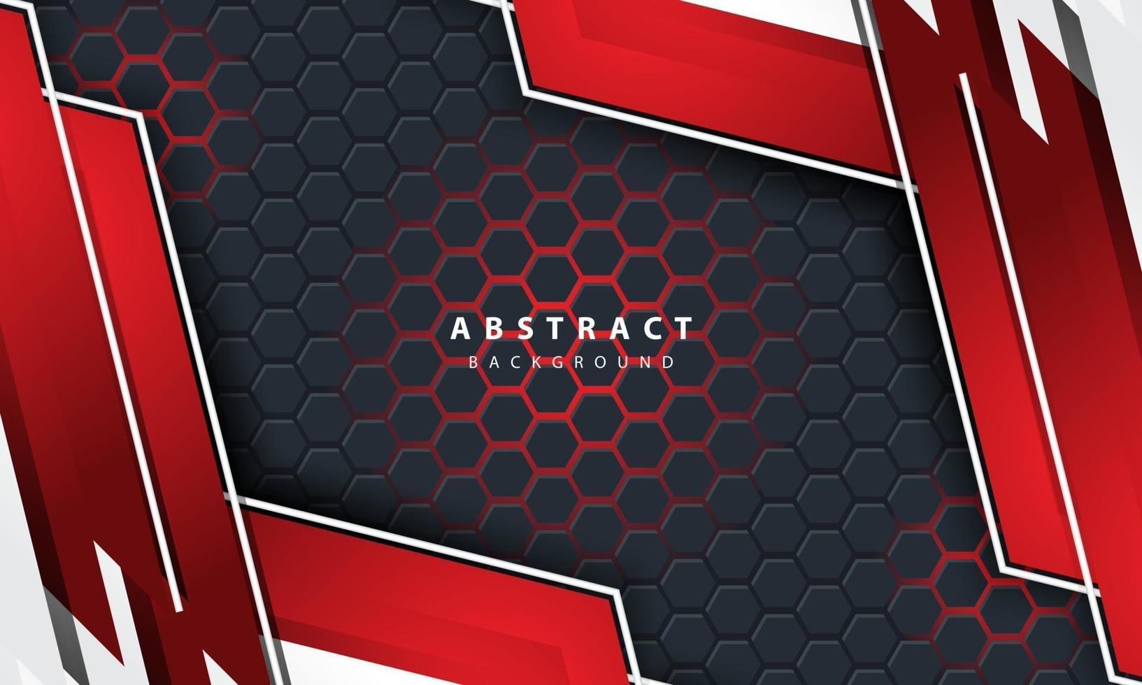 3D abstract red light hexagonal background with red and white frame shapes. vector