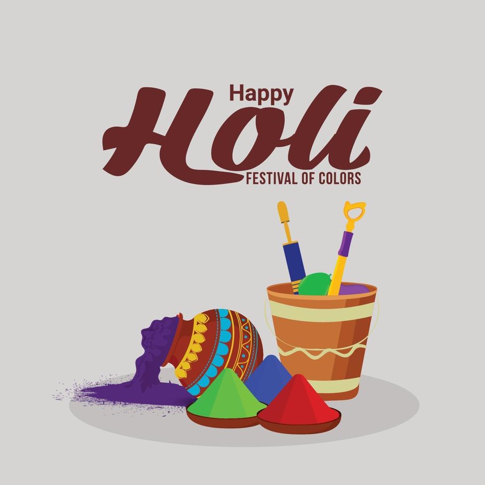 Happy holi celebration flat design concept with holi mud pot color vector