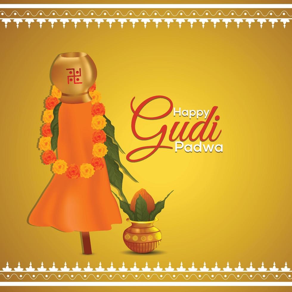 feliz gudi padwa tradicional kalash y fondo vector