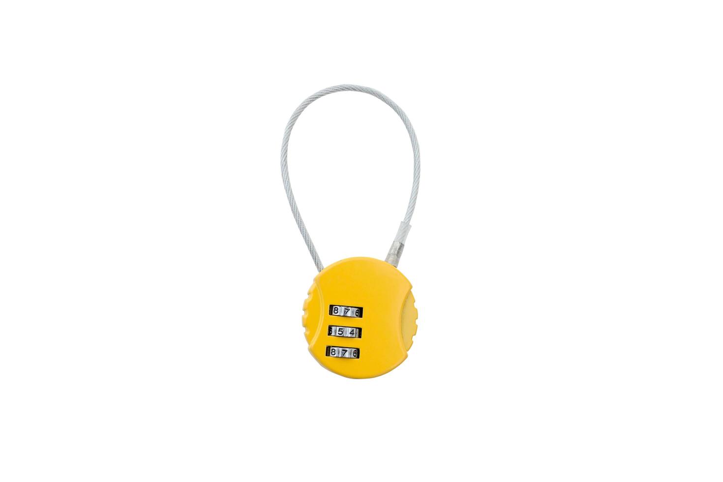 Yellow padlock with number combination isolated on a white background photo