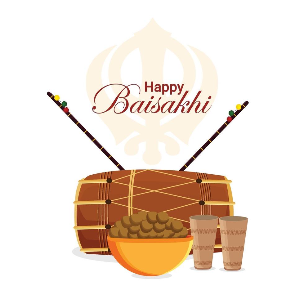 Creative flat elemets with vector drum and sweets for  happy vaisakhi