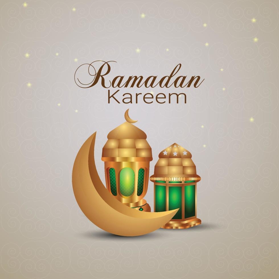 Ramadan kareem golden moon and golden lantern vector