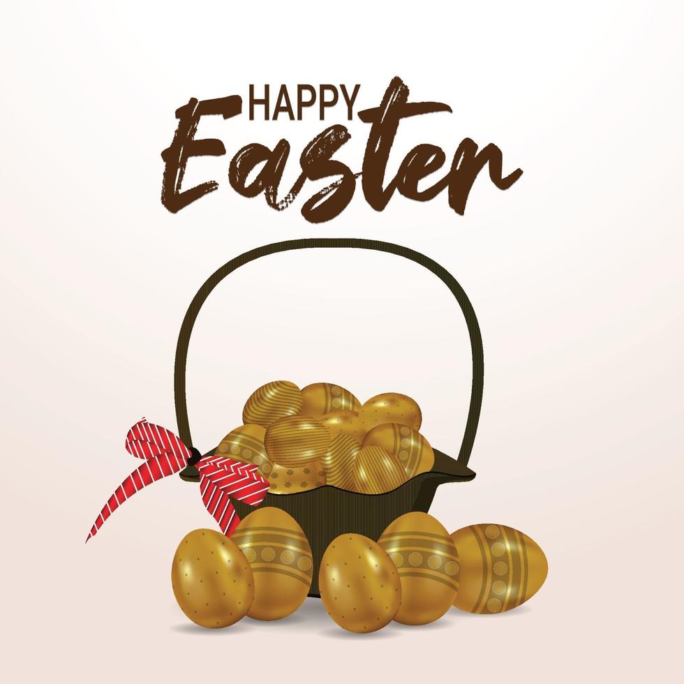 Happy easter background with golden easter with basket vector