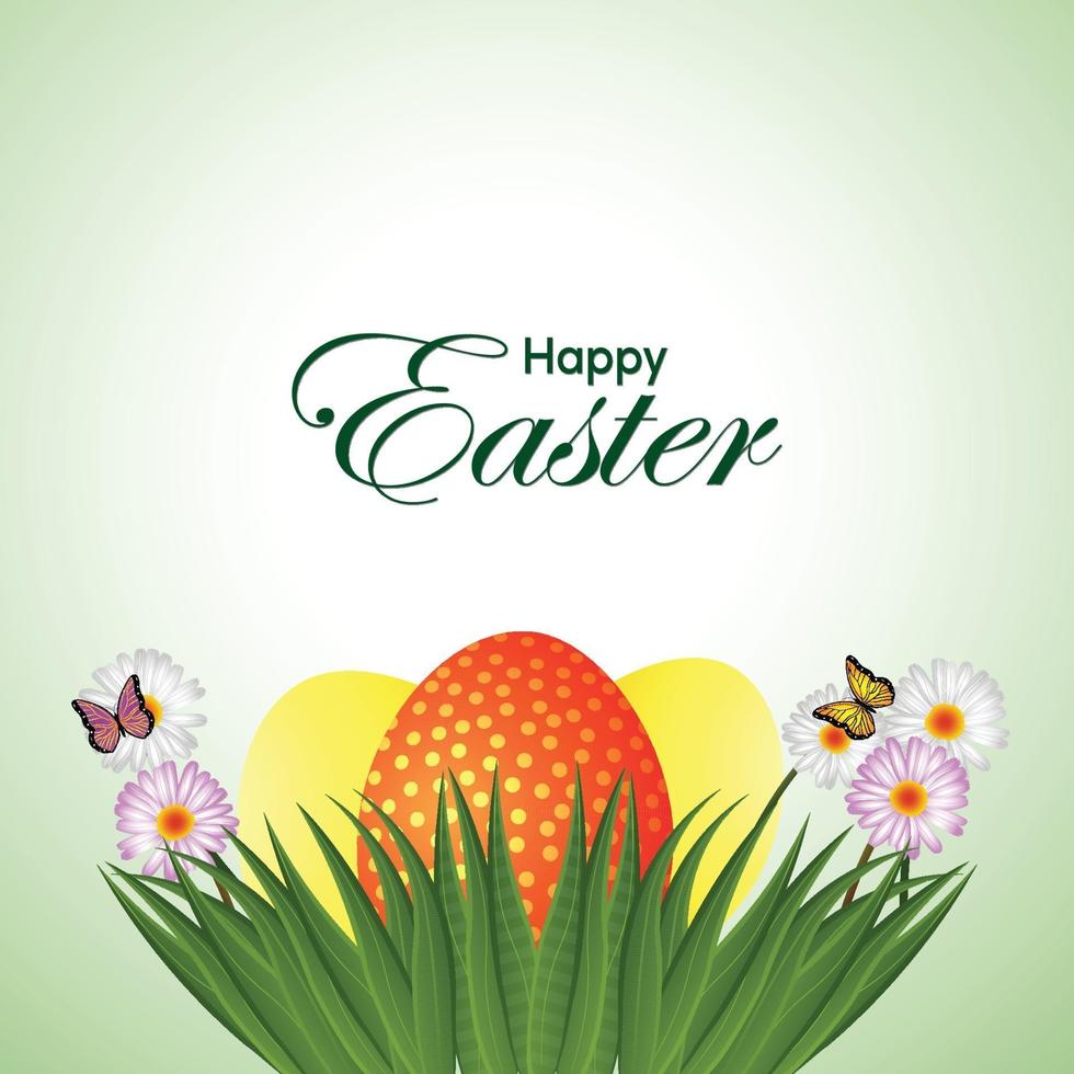 Happy easter celebration background with easter green ground with butterfleis  and easter bunny vector