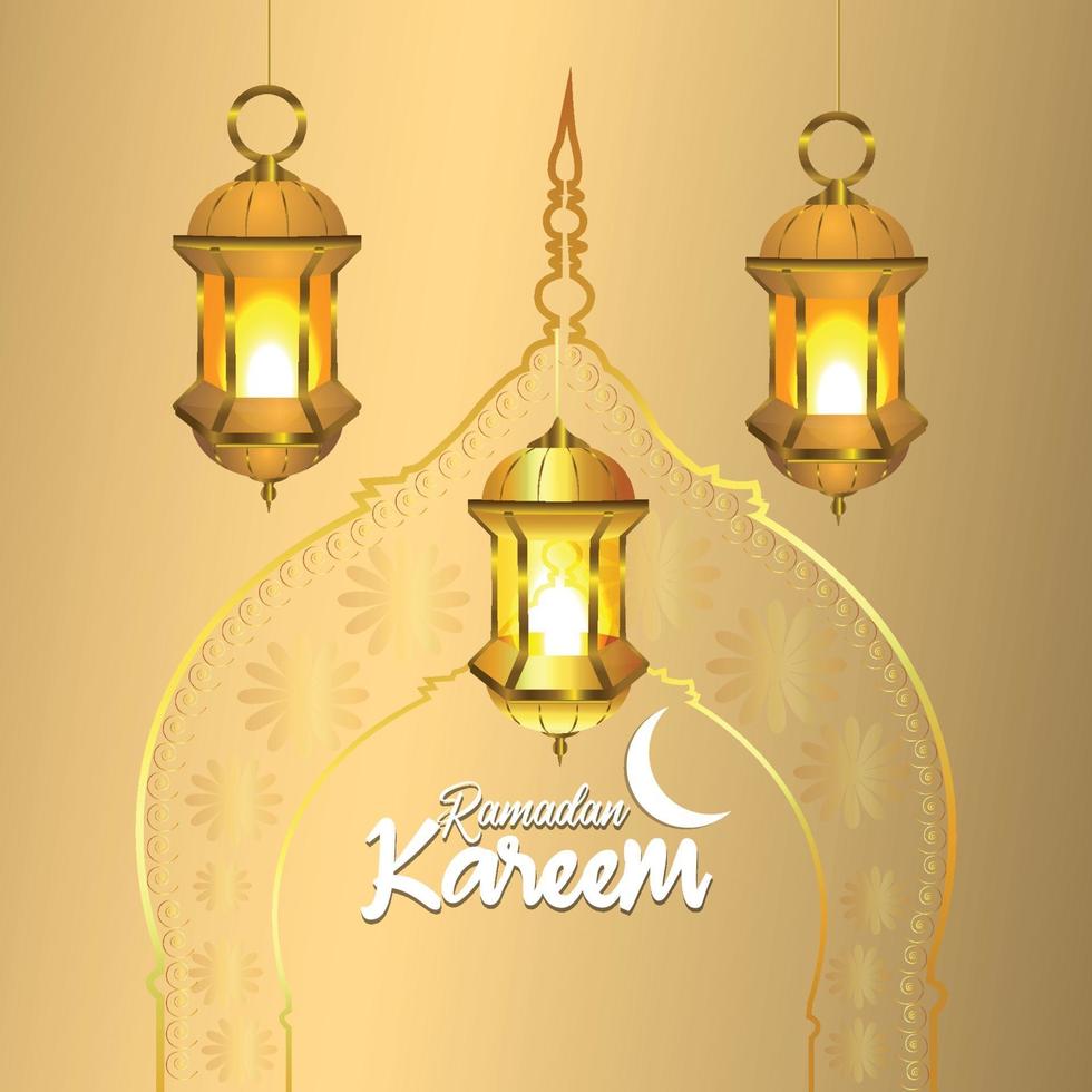 Ramadan kareem arabic lantern with golden moon vector