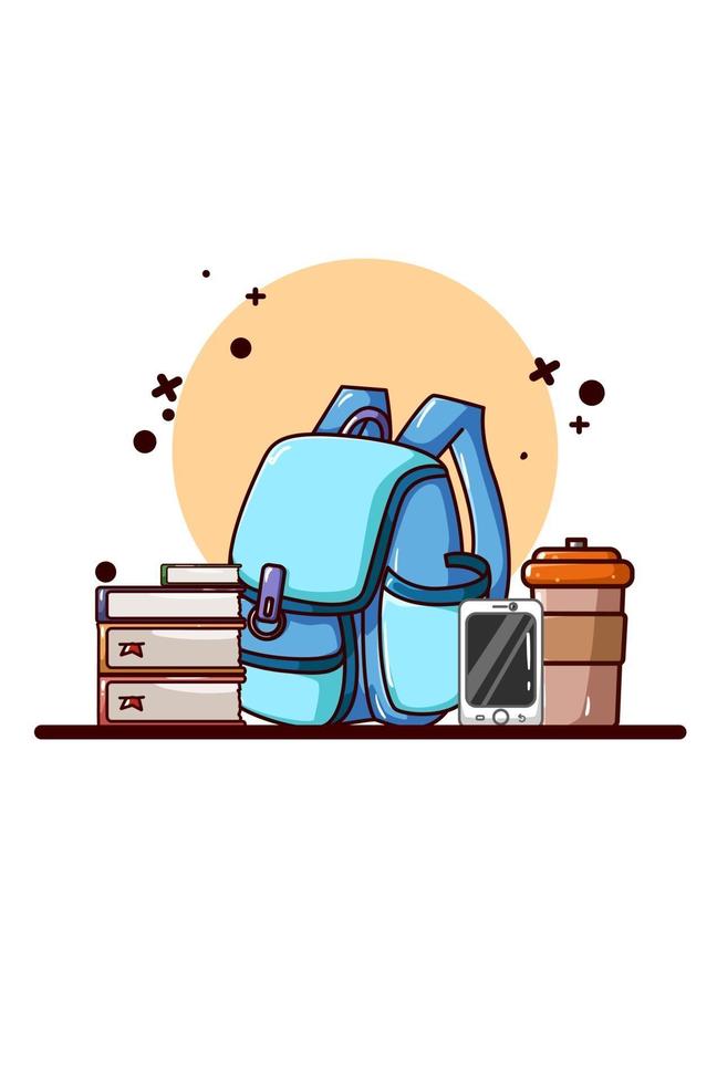 ilustración de dibujos animados de icono de libros y mochila vector