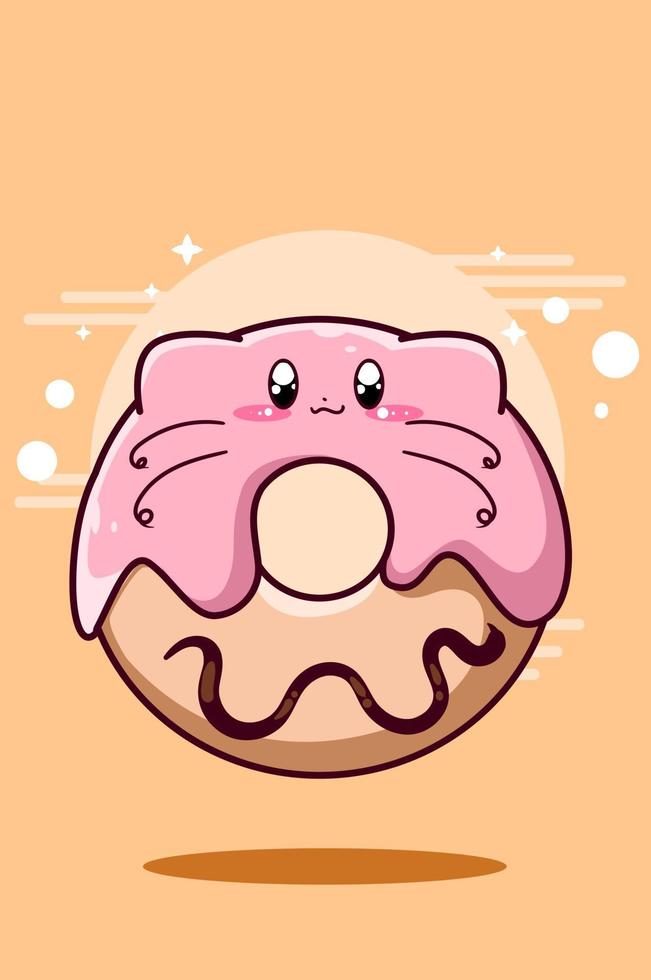 Ilustración de dibujos animados de icono de donas lindo y divertido vector