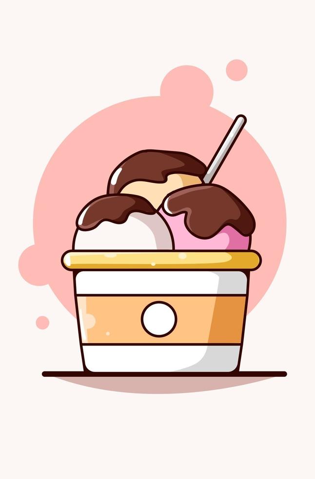 sweet ice cream cup cartoon illustration vector