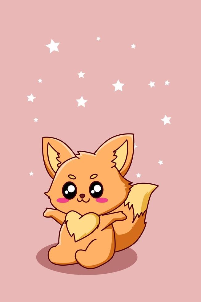 happy and funny little fox cartoon illustration vector