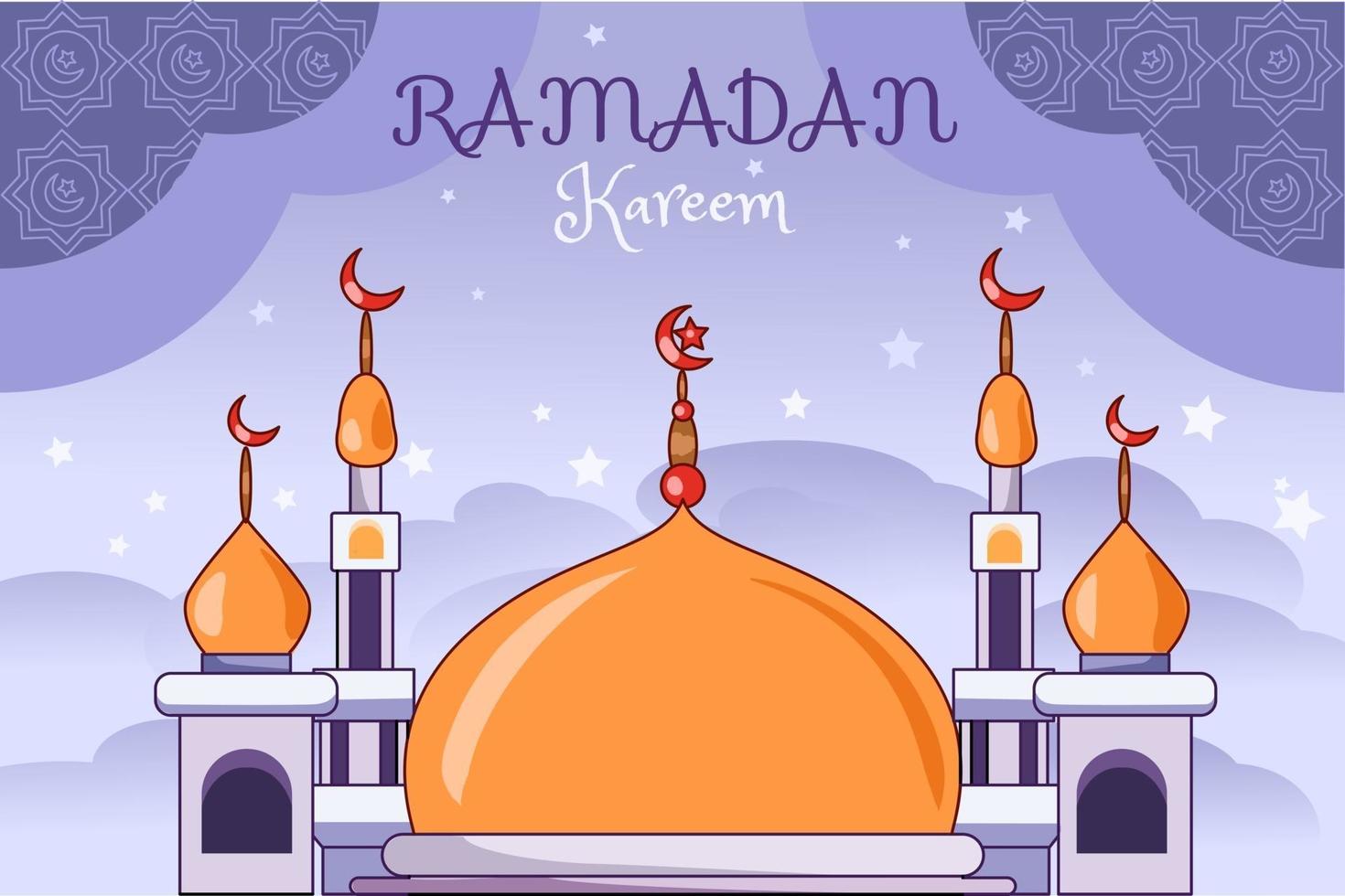 ilustración de dibujos animados de oro púrpura mezquita ramadan kareem vector