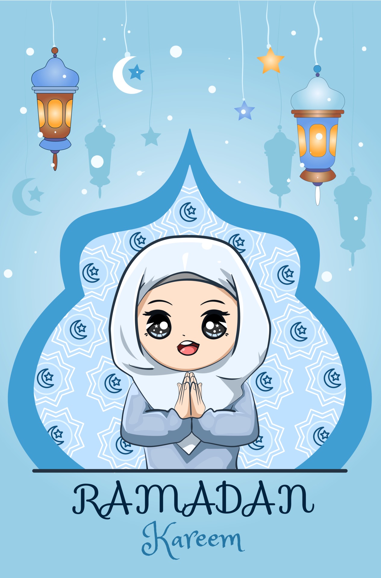 little muslim girl ramadan kareem blue background 2155987 Vector Art at  Vecteezy