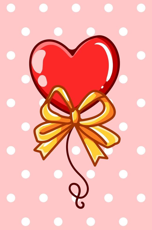 Heart balloon with gold ribbon cartoon illustration vector