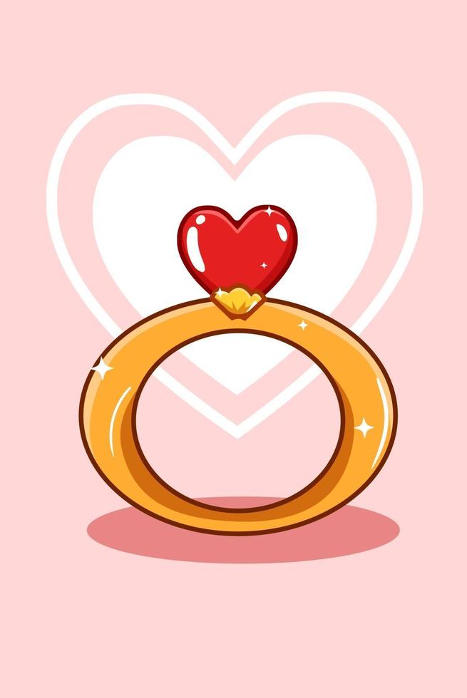 A ring with love, diamond valentine cartoon illustration vector
