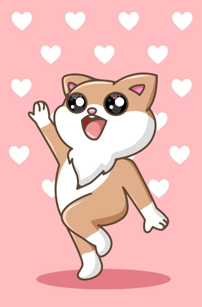 kawaii y gato bonito en la ilustración de dibujos animados del día de san valentín vector