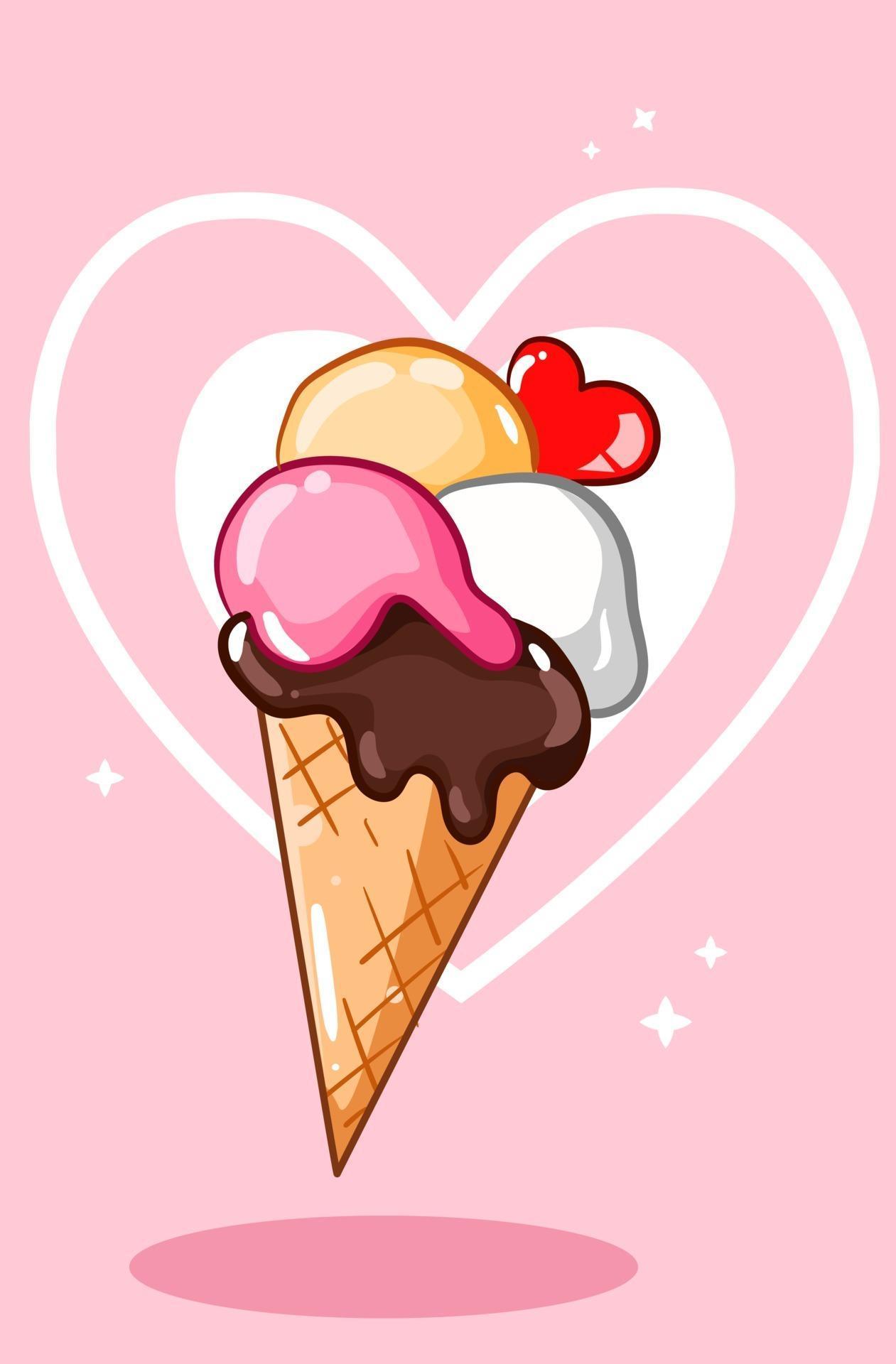 Valentine’s Day ice cream with love cartoon illustration 2156141 Vector