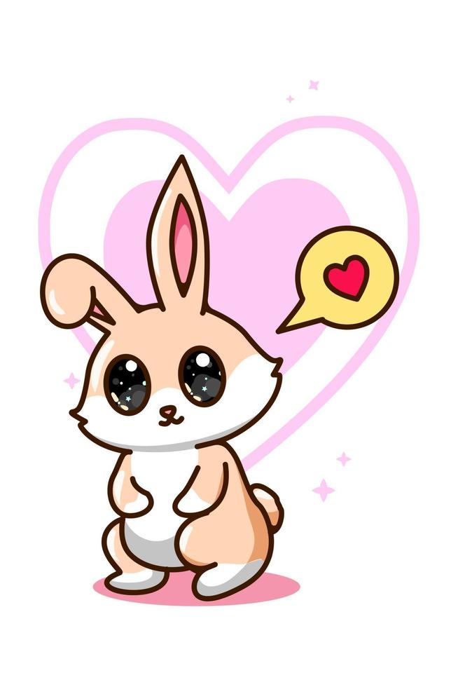 Cute and pretty rabbit with heart notification cartoon illustration vector