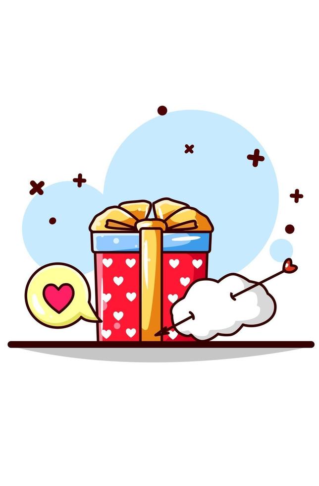 Valentine's day gift with cloud and heart notifications cartoon illustration vector