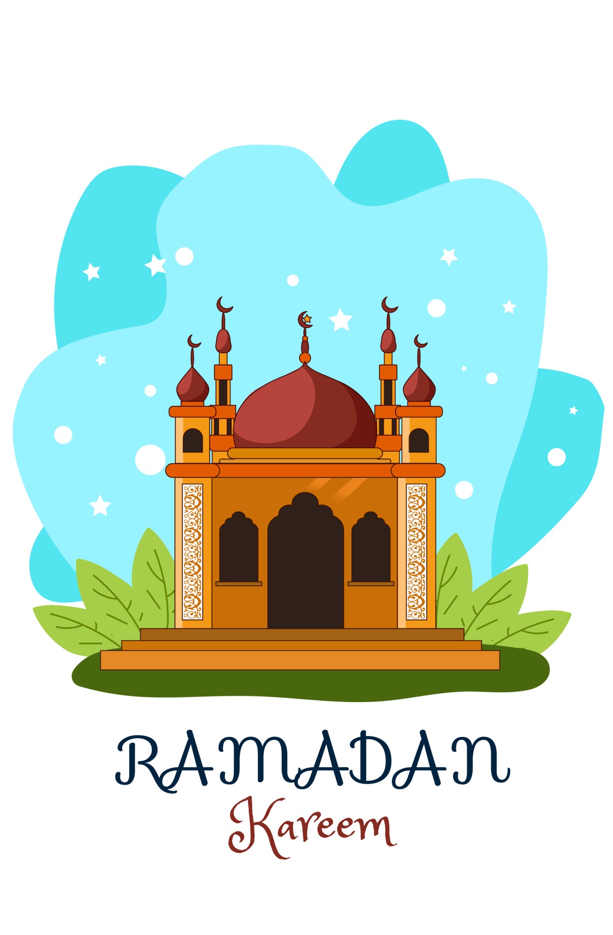 Brown mosque ramadan kareem with blue background cartoon illustration  2156317 Vector Art at Vecteezy