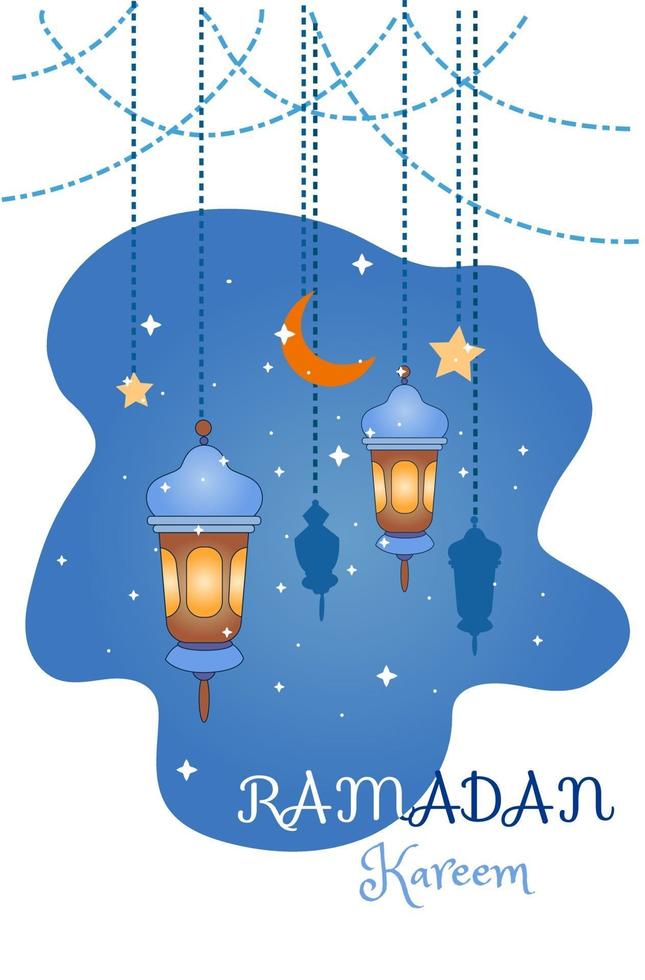 decoración de ramadan kareem con lámparas ilustración de dibujos animados vector