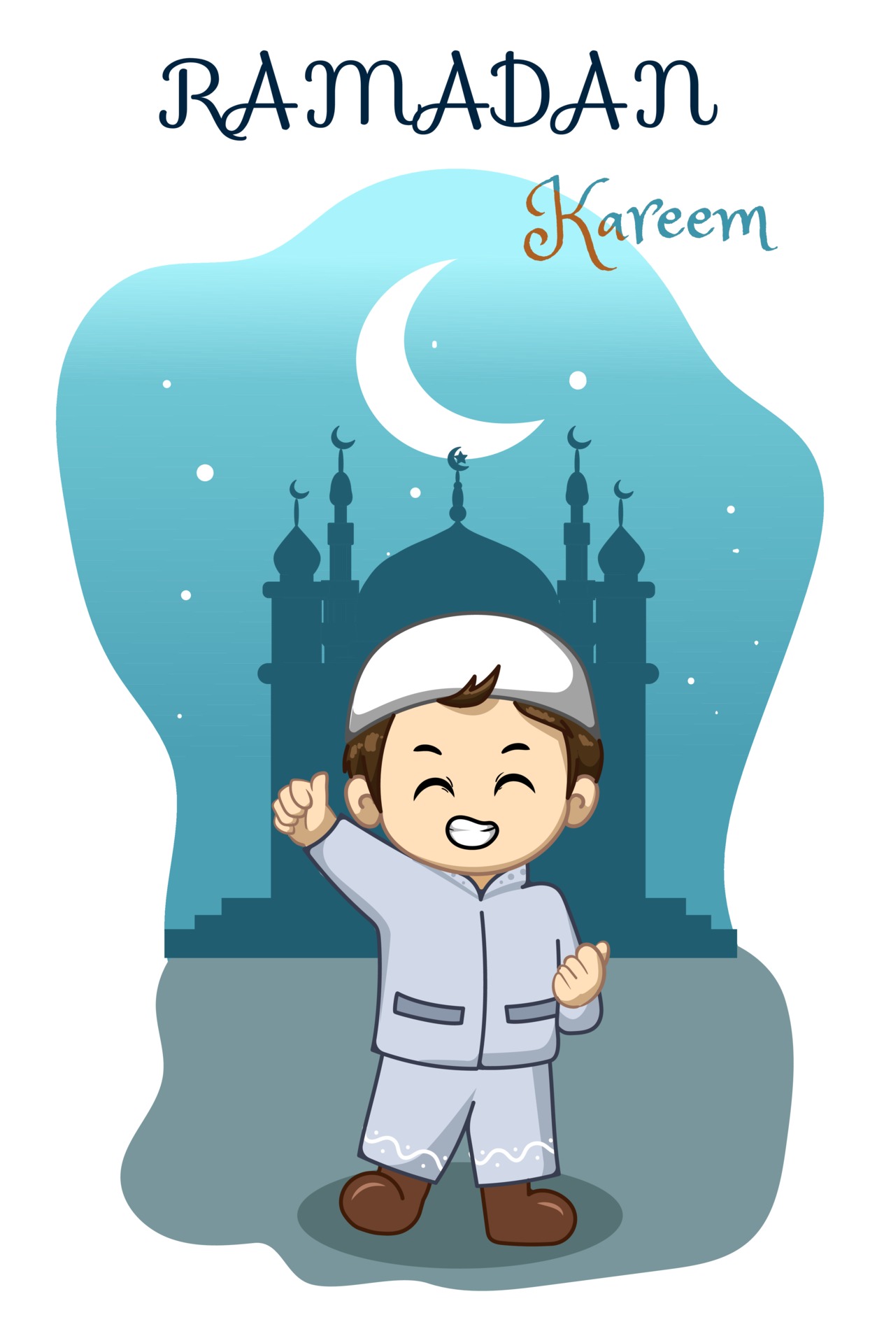 Little happy boy at ramadan kareem night cartoon illustration 2156322  Vector Art at Vecteezy