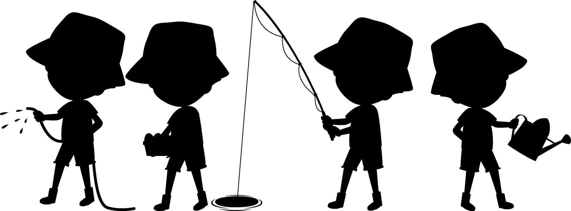 Cartoon character of kids silhouette on white background vector