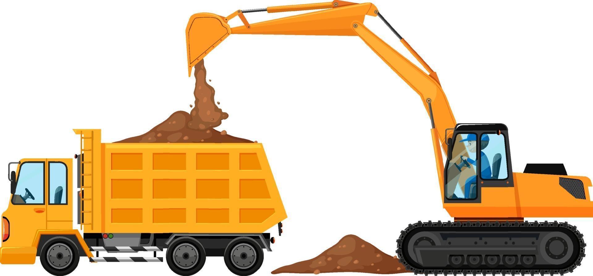 Backhoe and truck on white background vector