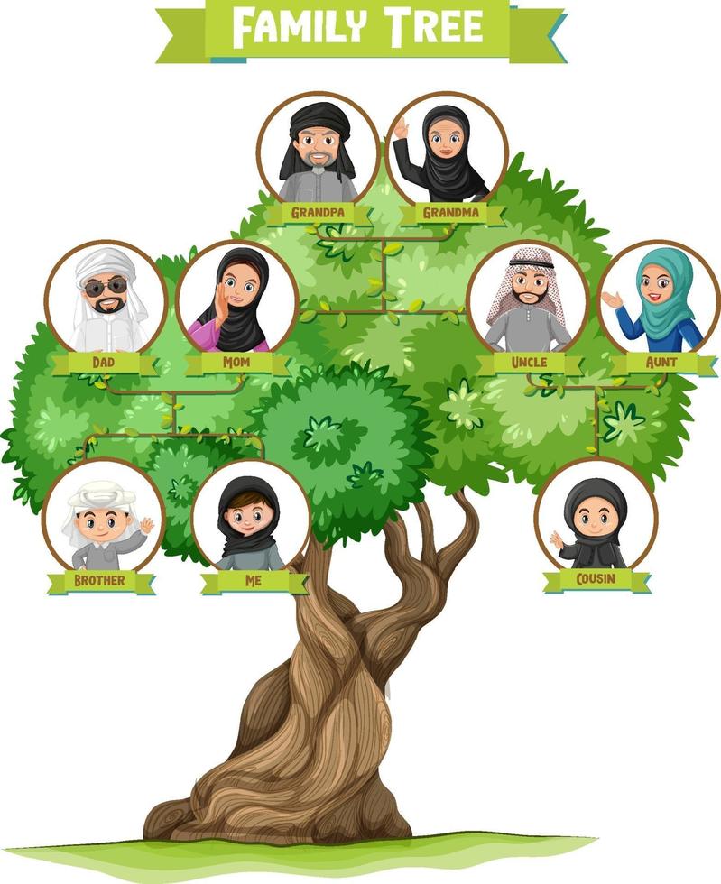 diagrama que muestra tres generaciones de la familia árabe vector