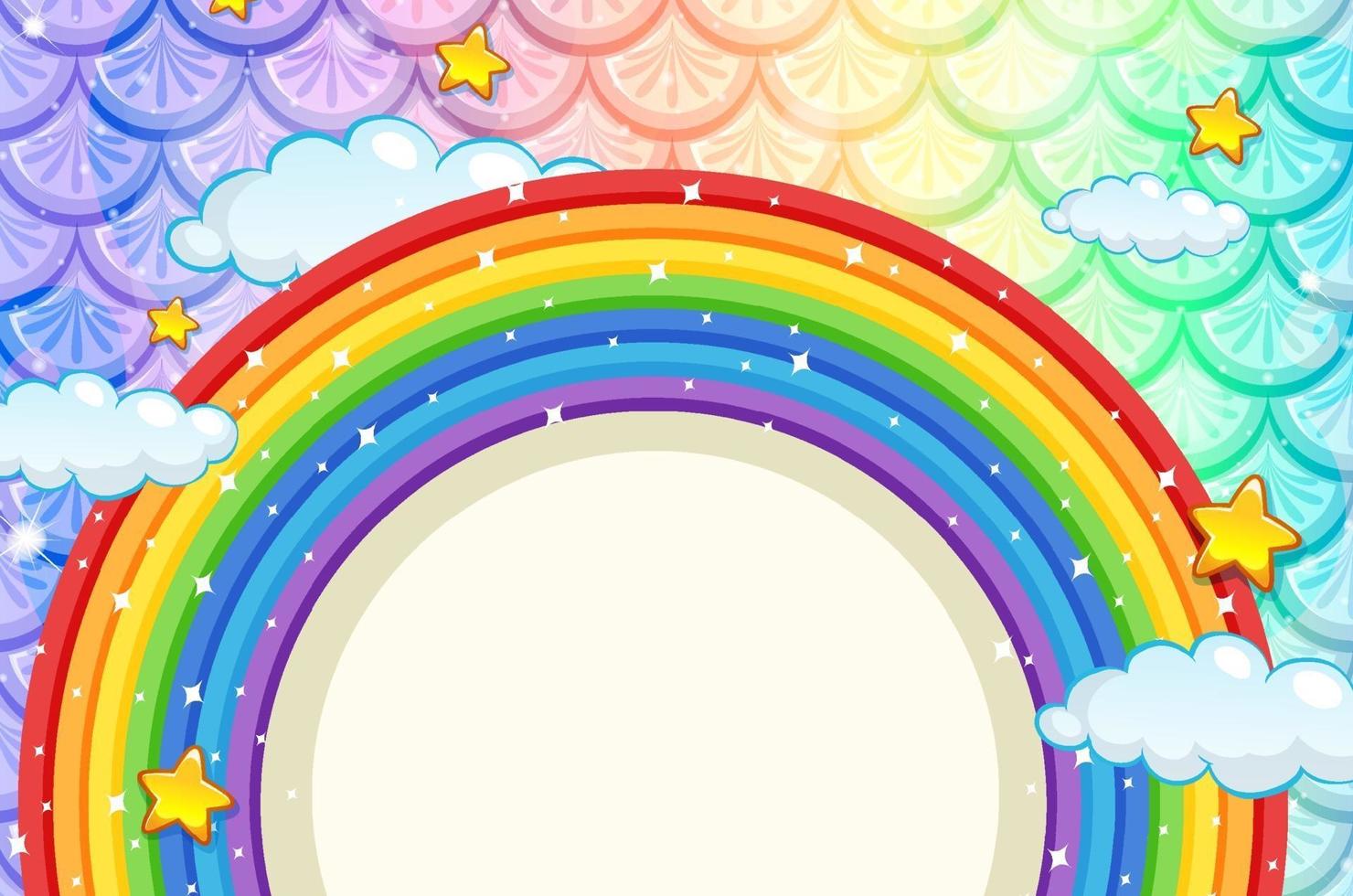 Banner en blanco con marco de arco iris sobre fondo de escamas de peces de colores vector