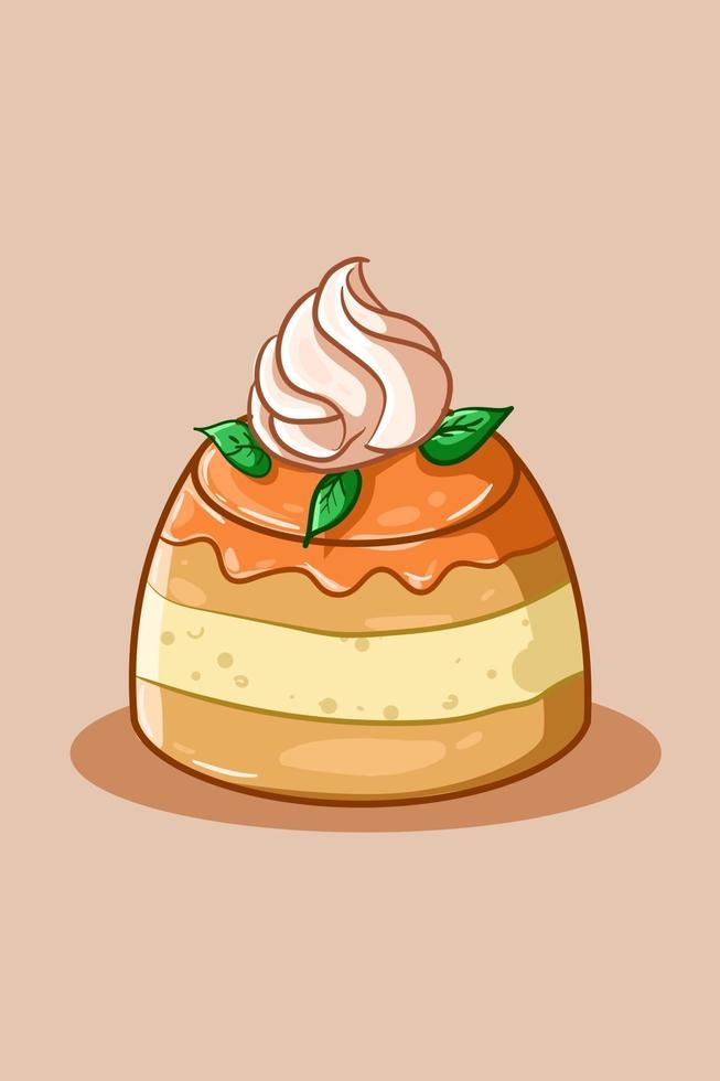 Illustration of orange pudding with cream vector