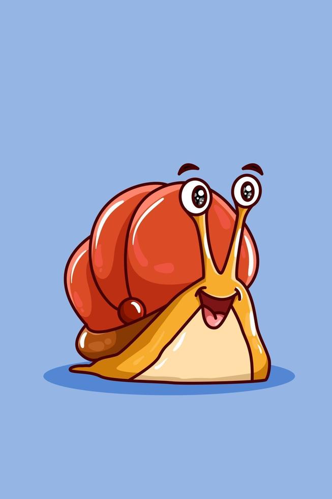 Un caracol naranja riendo sobre fondo azul. vector