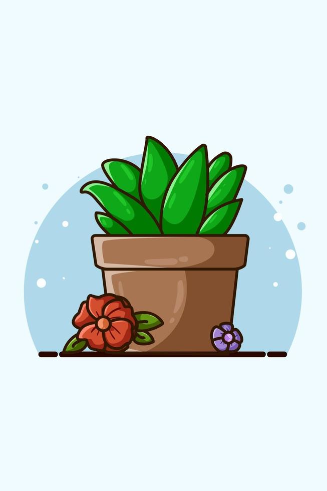 Illustration of ornamental plant and flowers vector