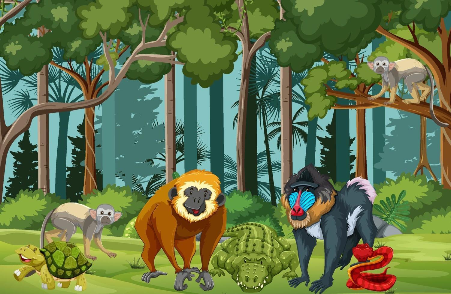 Rainforest scene with wild animals vector