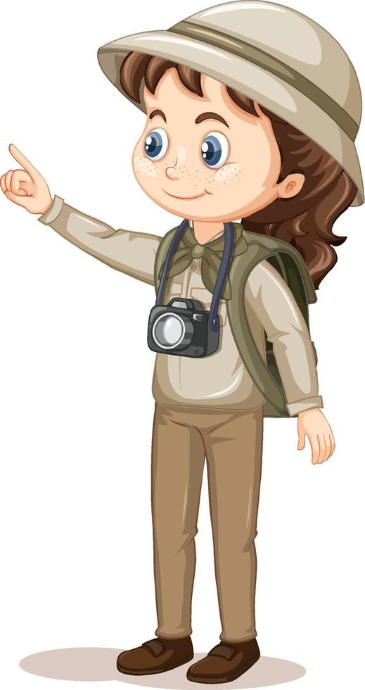 personaje de dibujos animados de una niña en trajes de campamento vector
