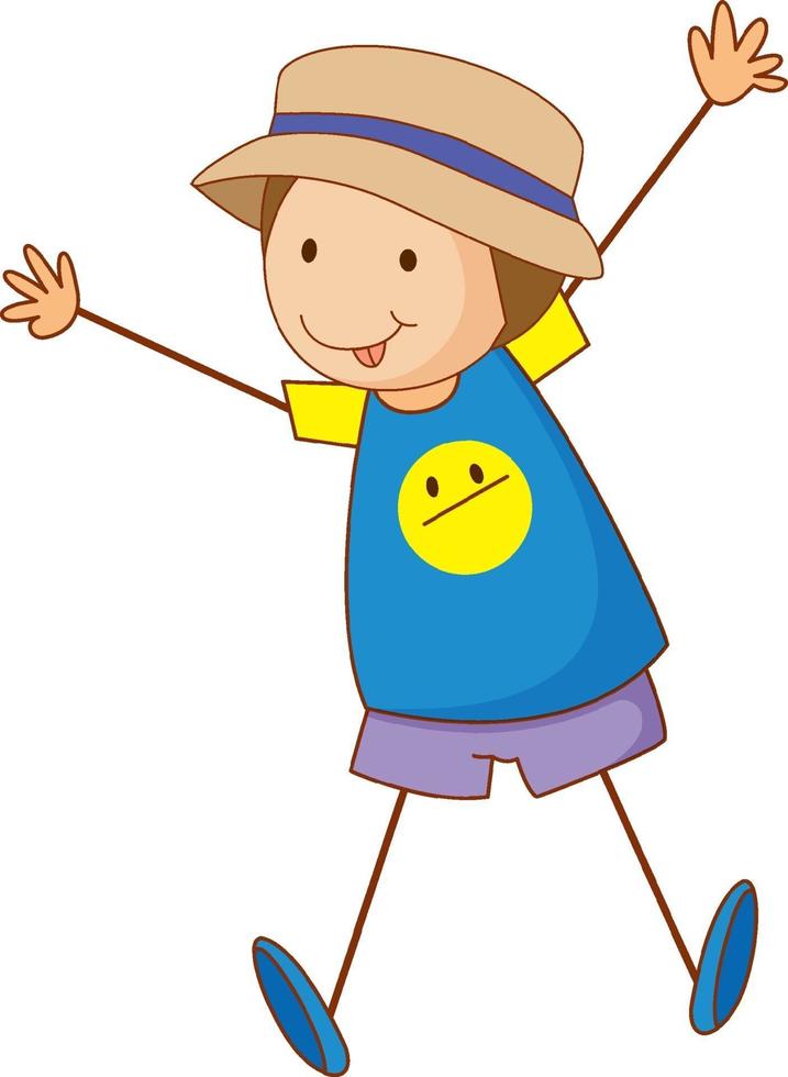 Cute boy cartoon character in hand drawn doodle style isolated vector