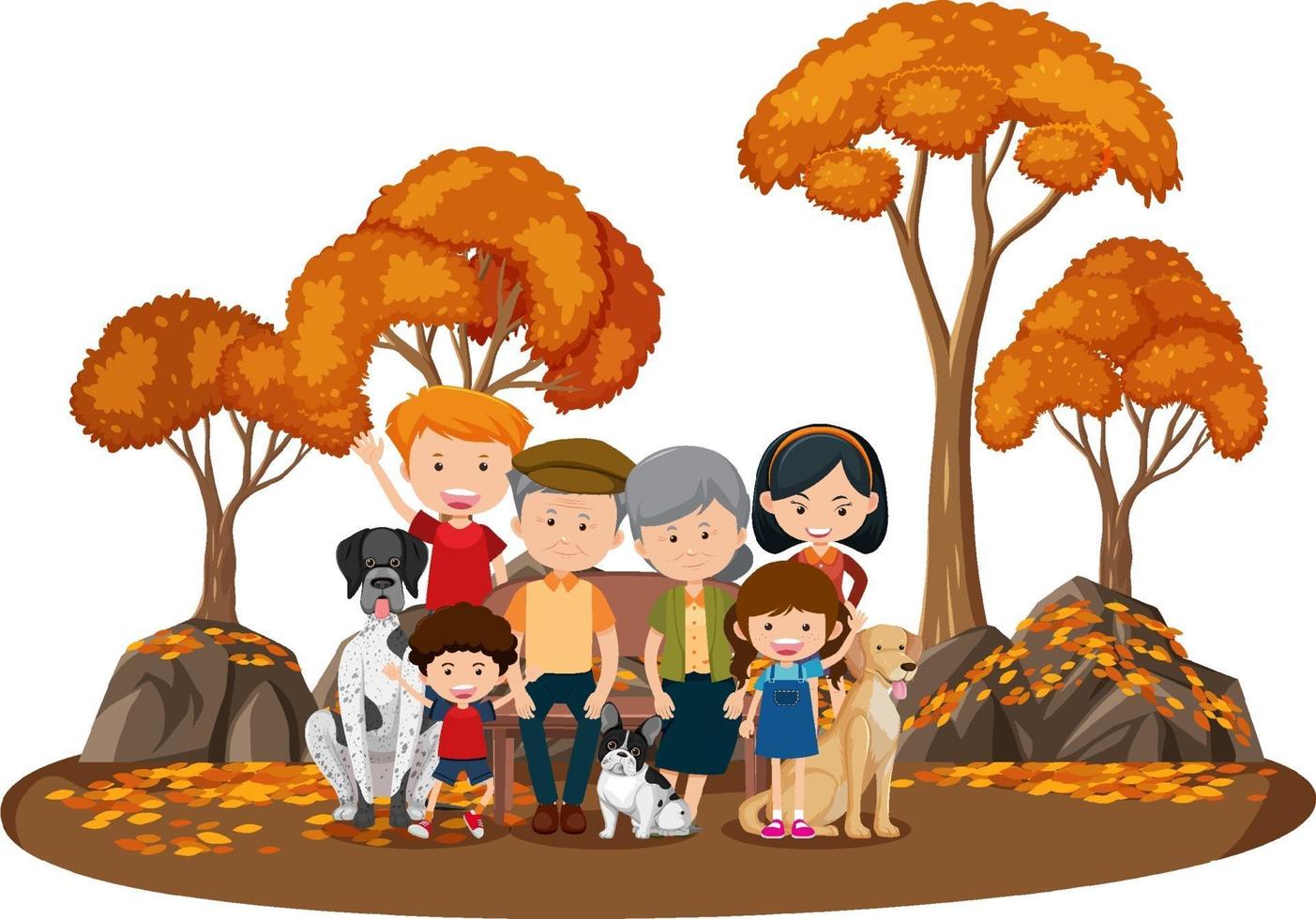 Happy family in the park with many autumn trees vector