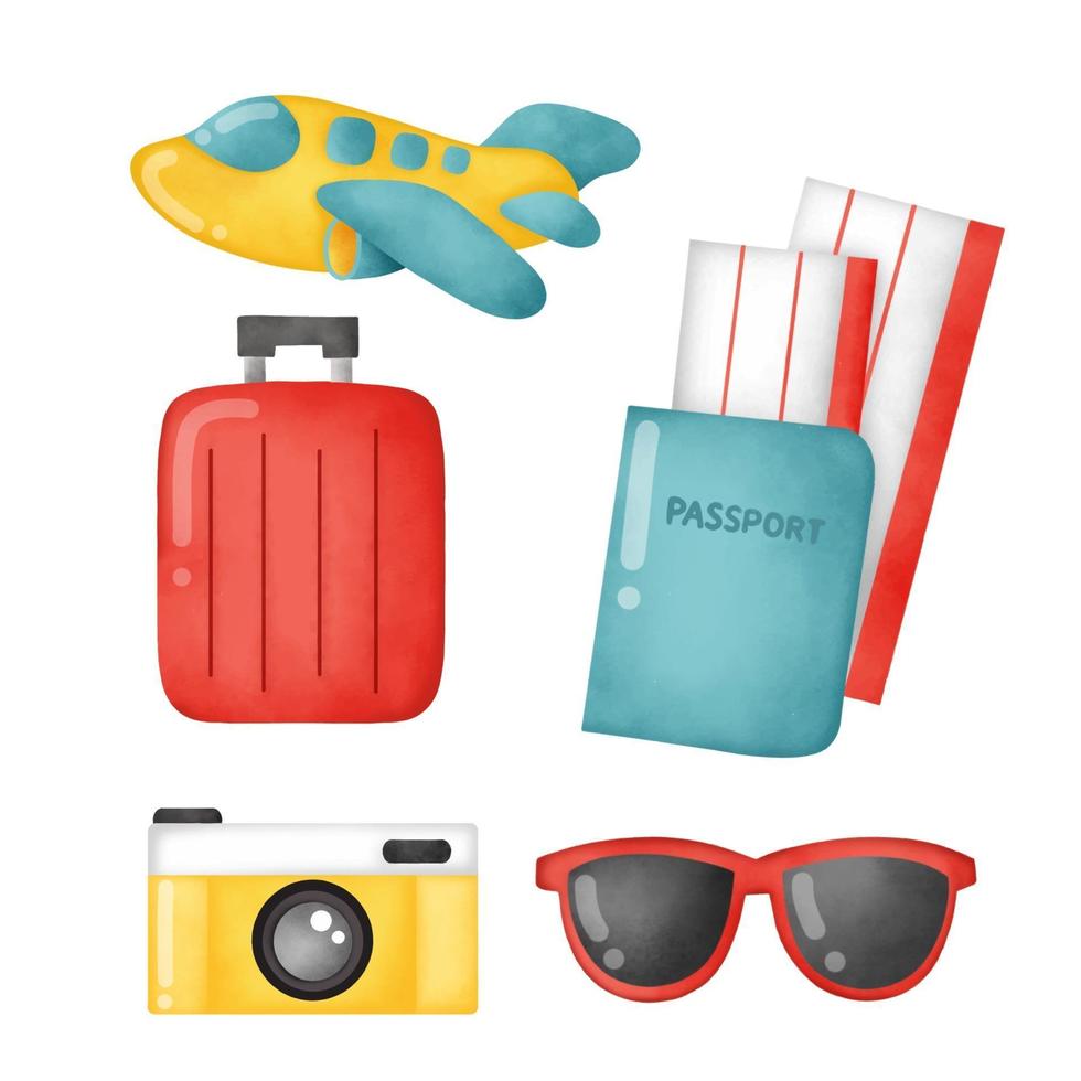 Watercolor travel concept with travel elements. vector