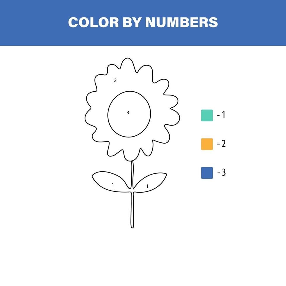 Color cute flower by number. Educational math game for children. Coloring page. vector