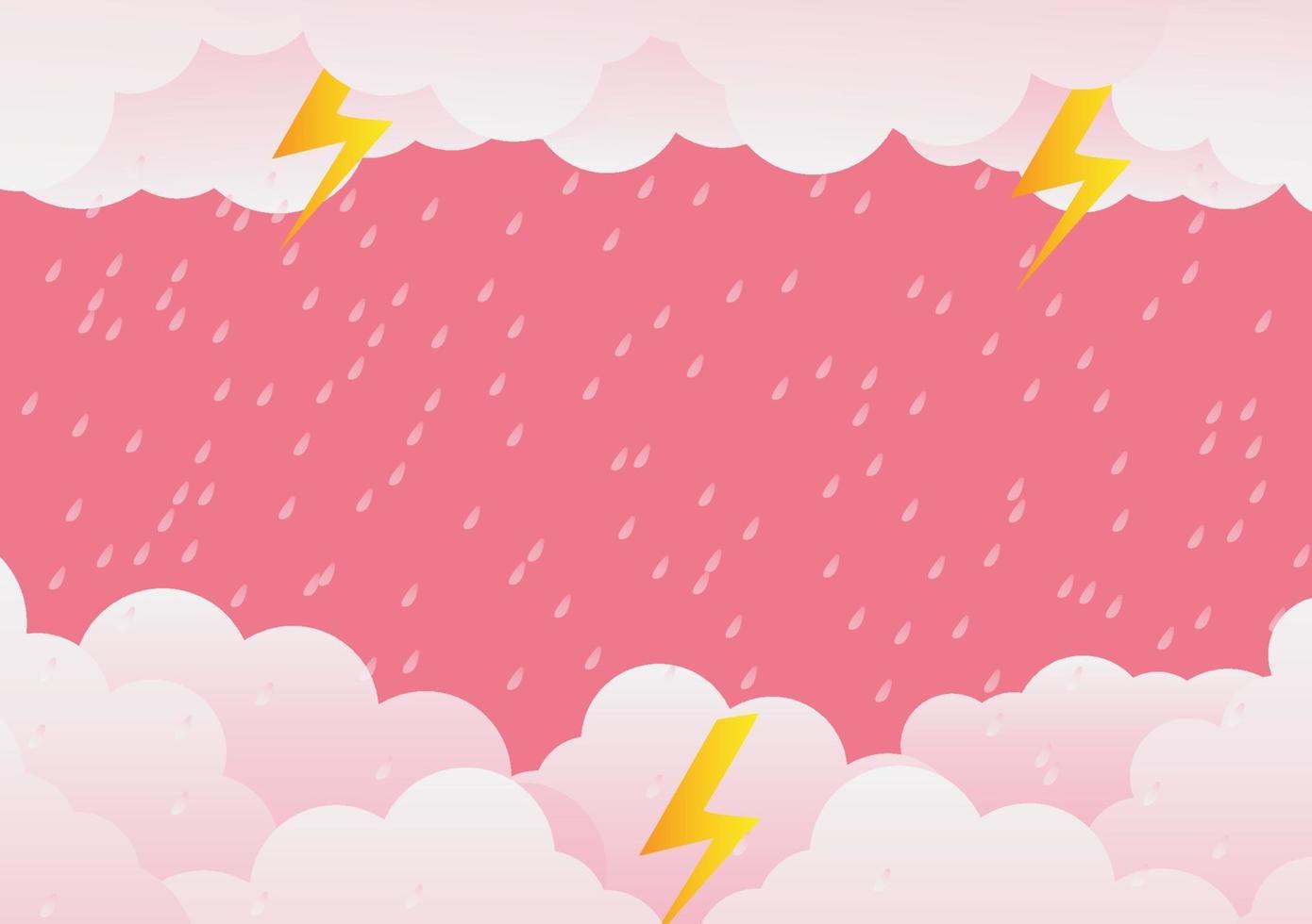 Rainy Day and lightning in clouds, vector illustration. on abstract background. Paper art vector illustration