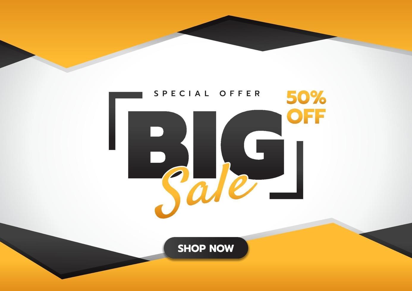 Big sale banner with shop now button, special offer 50 percent off web banner template design, vector illustration