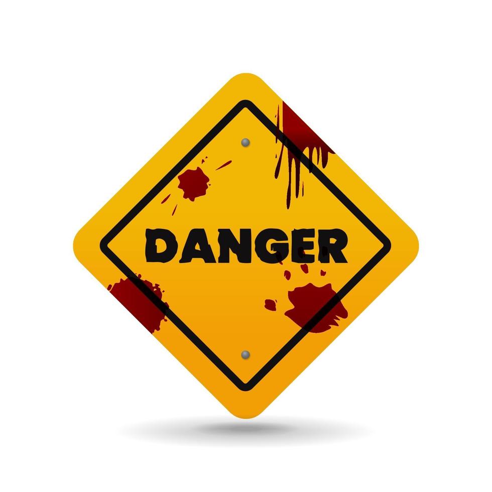 Yellow danger sign with blood stains, vector illustration on white background