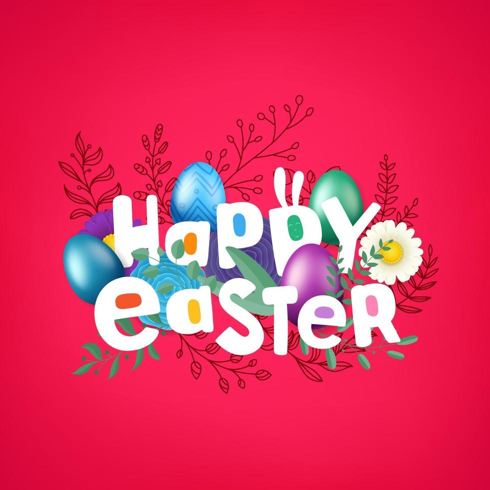 Happy Easter greeting card with comic style inscription vector