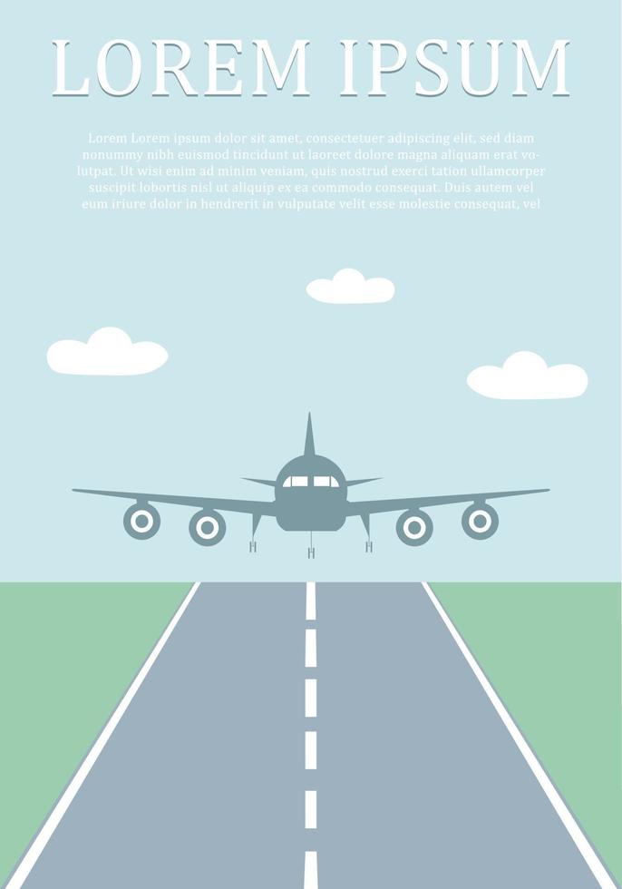 Landing plane over runway. Flat and color travel concept background. vector