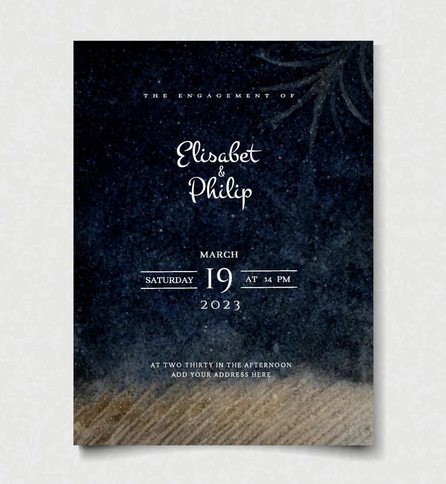 Black Watercolor Wedding Invitation Template vector