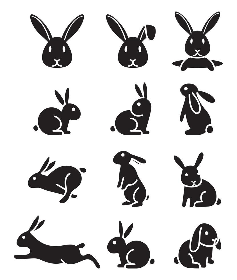 Set of rabbit bunny icons. Vector illustrations.