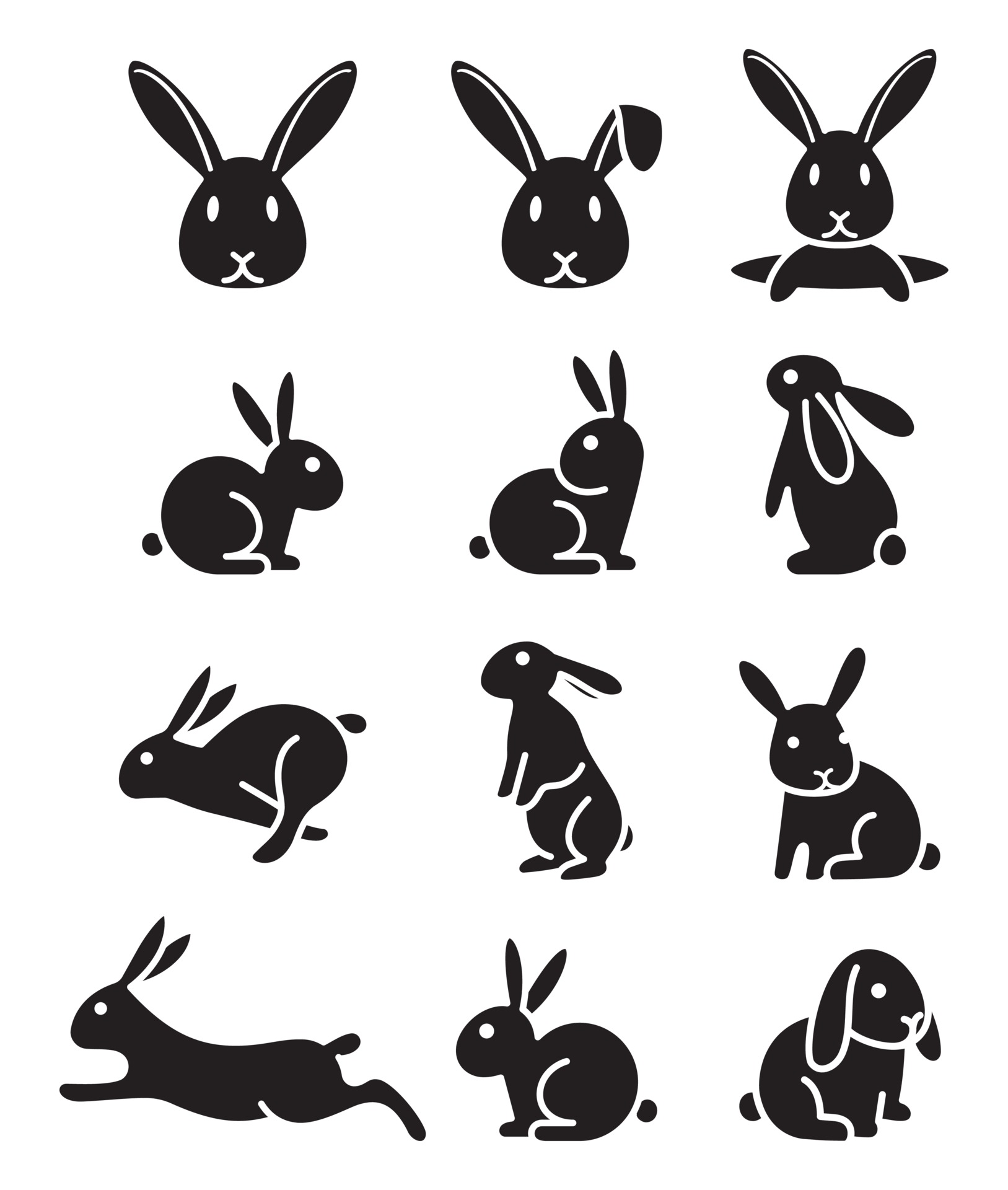 Set of rabbit bunny icons. Vector illustrations. 2156698 Vector Art at