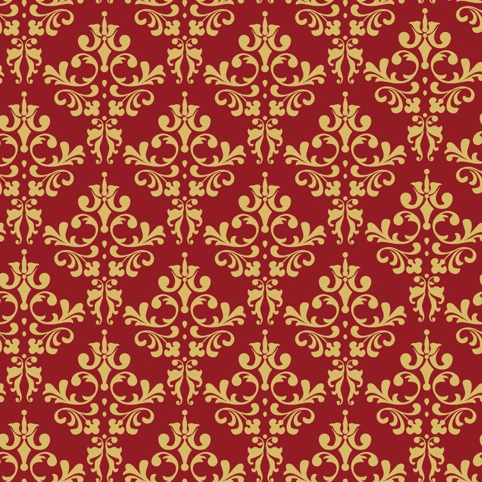 Seamless golden baroque pattern on red background. vector illustration