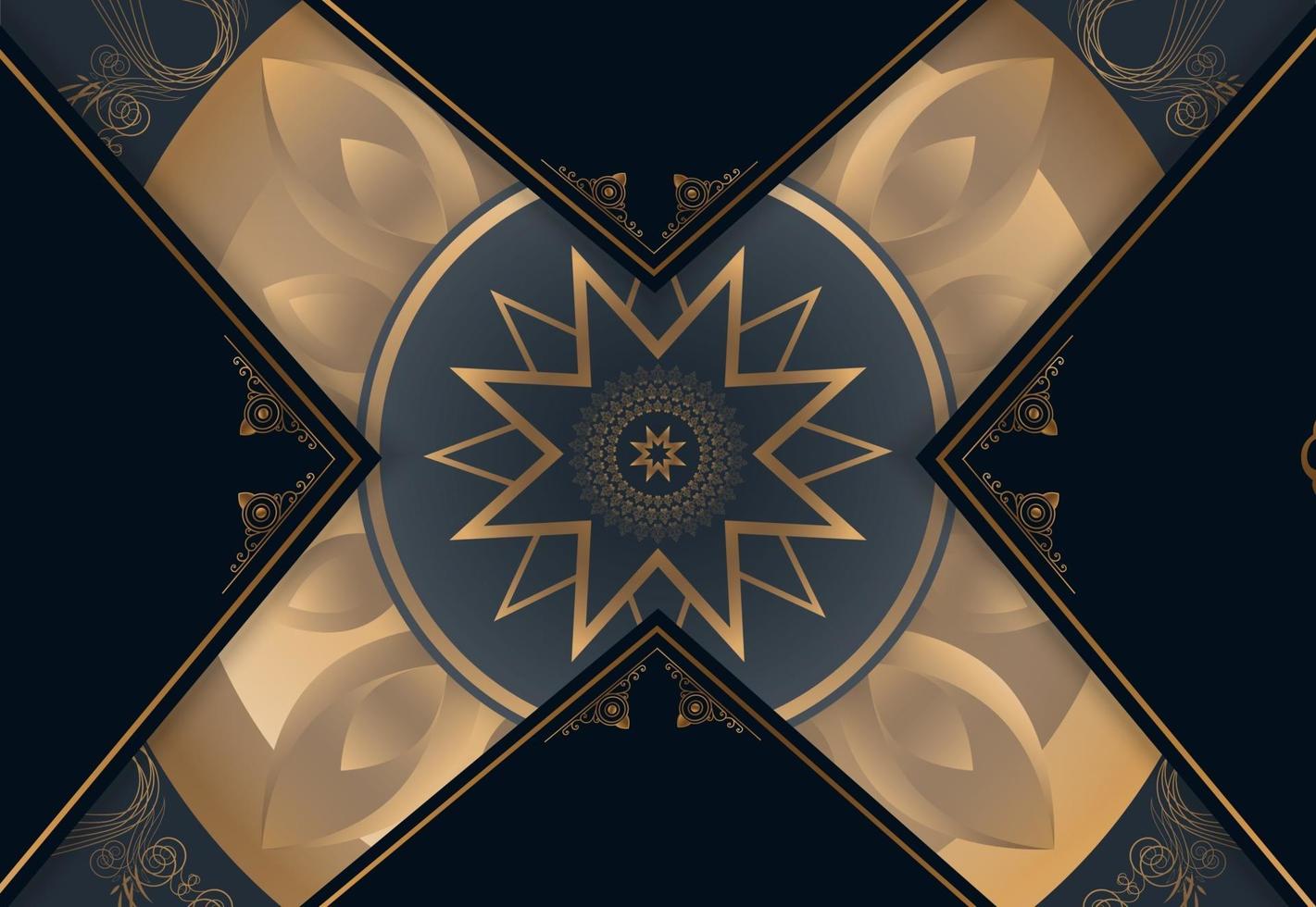 luxury abstract golden frame in deep blue and gold vector